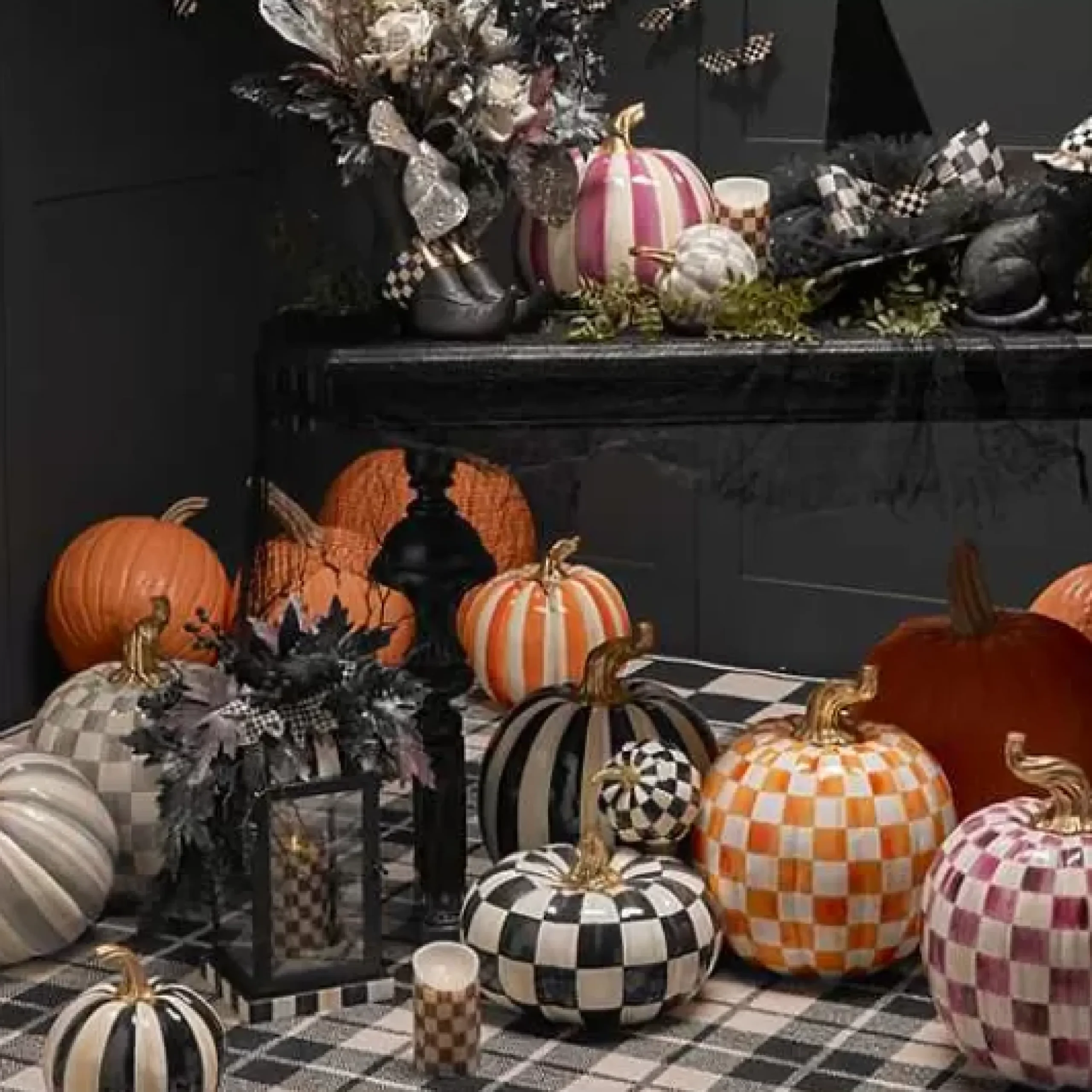 MacKenzie-Childs Sterling Check Mini Pumpkin< Pumpkins|The Halloween Shop