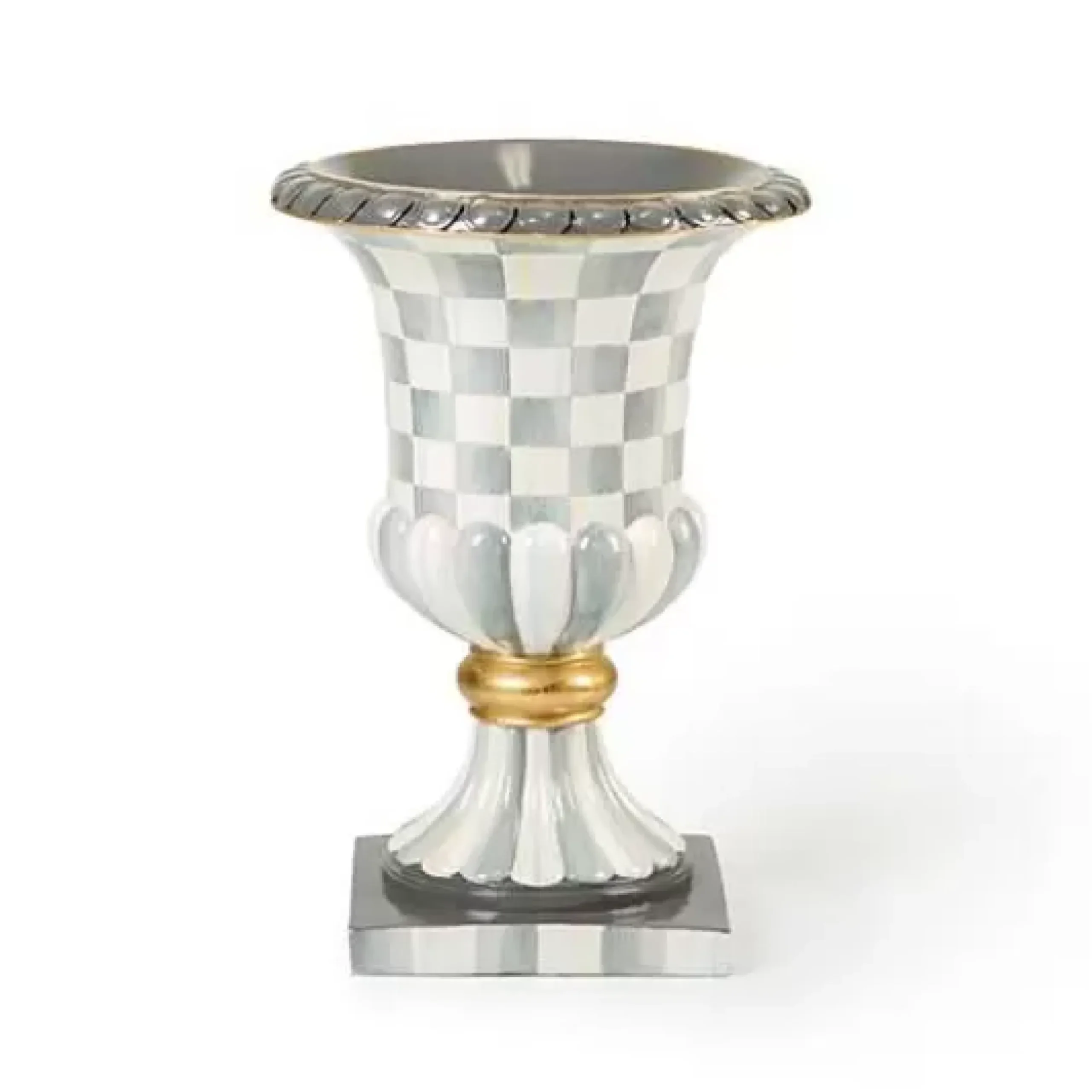 MacKenzie-Childs Sterling Check Pedestal Tabletop Urn< Outdoor|Room Accents