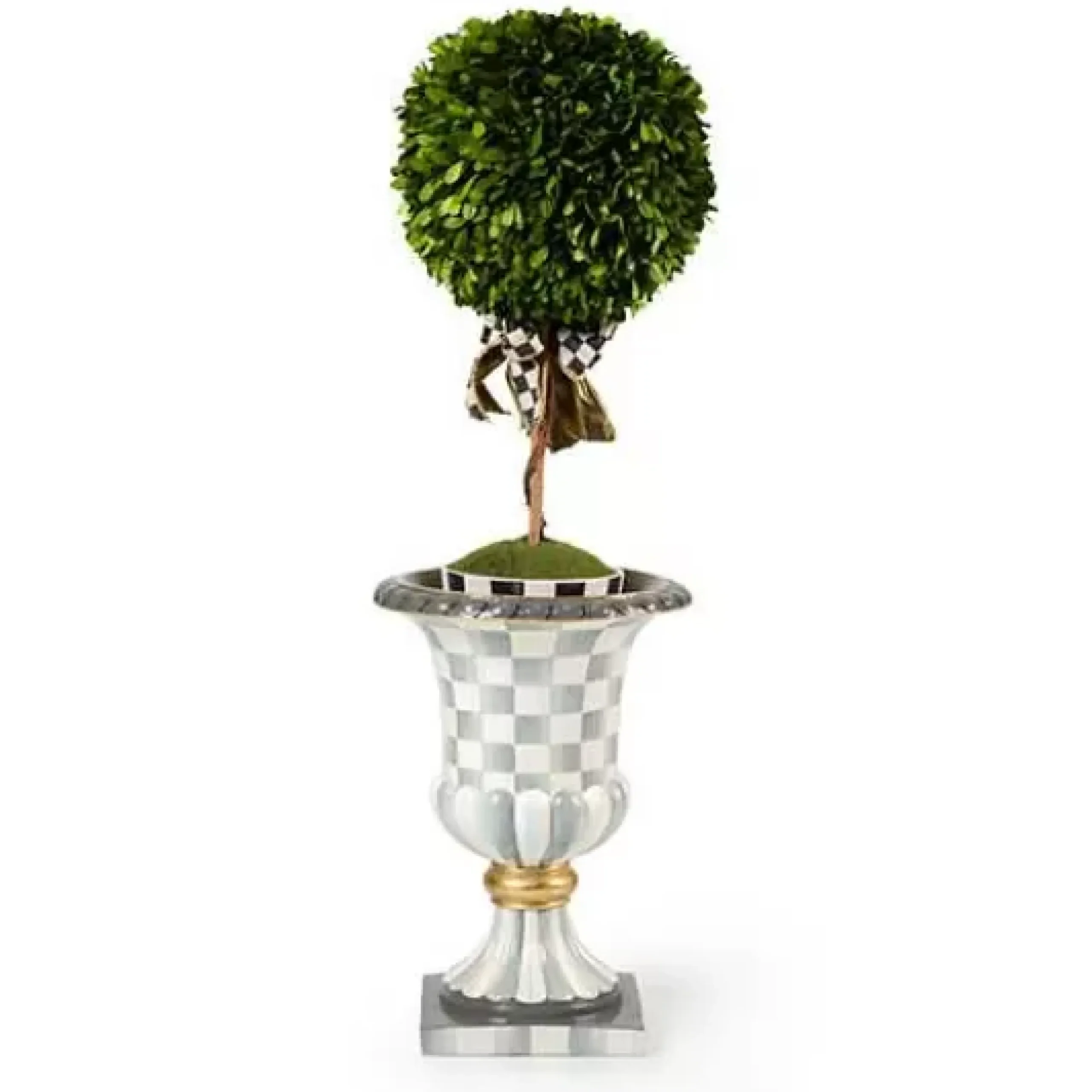 MacKenzie-Childs Sterling Check Pedestal Tabletop Urn< Outdoor|Room Accents