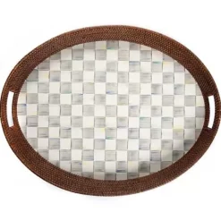 MacKenzie-Childs Sterling Check Rattan  Enamel Party Serving Tray< Bar Entertaining|Serveware