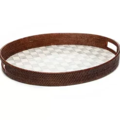 MacKenzie-Childs Sterling Check Rattan Enamel Party Serving Tray< Bar Entertaining|Serveware