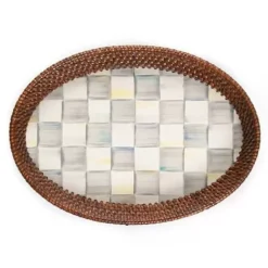 MacKenzie-Childs Sterling Check Rattan  Enamel Small Serving Tray< The Coffee Shop|Bar Entertaining