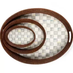 MacKenzie-Childs Sterling Check Rattan  Enamel Small Serving Tray< The Coffee Shop|Bar Entertaining