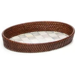 MacKenzie-Childs Sterling Check Rattan  Enamel Small Serving Tray< The Coffee Shop|Bar Entertaining
