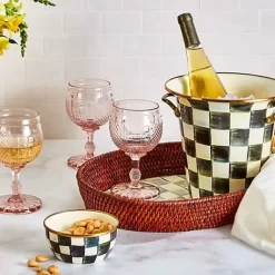 MacKenzie-Childs Sterling Check Rattan  Enamel Large Serving Tray< Bar Entertaining|Serveware
