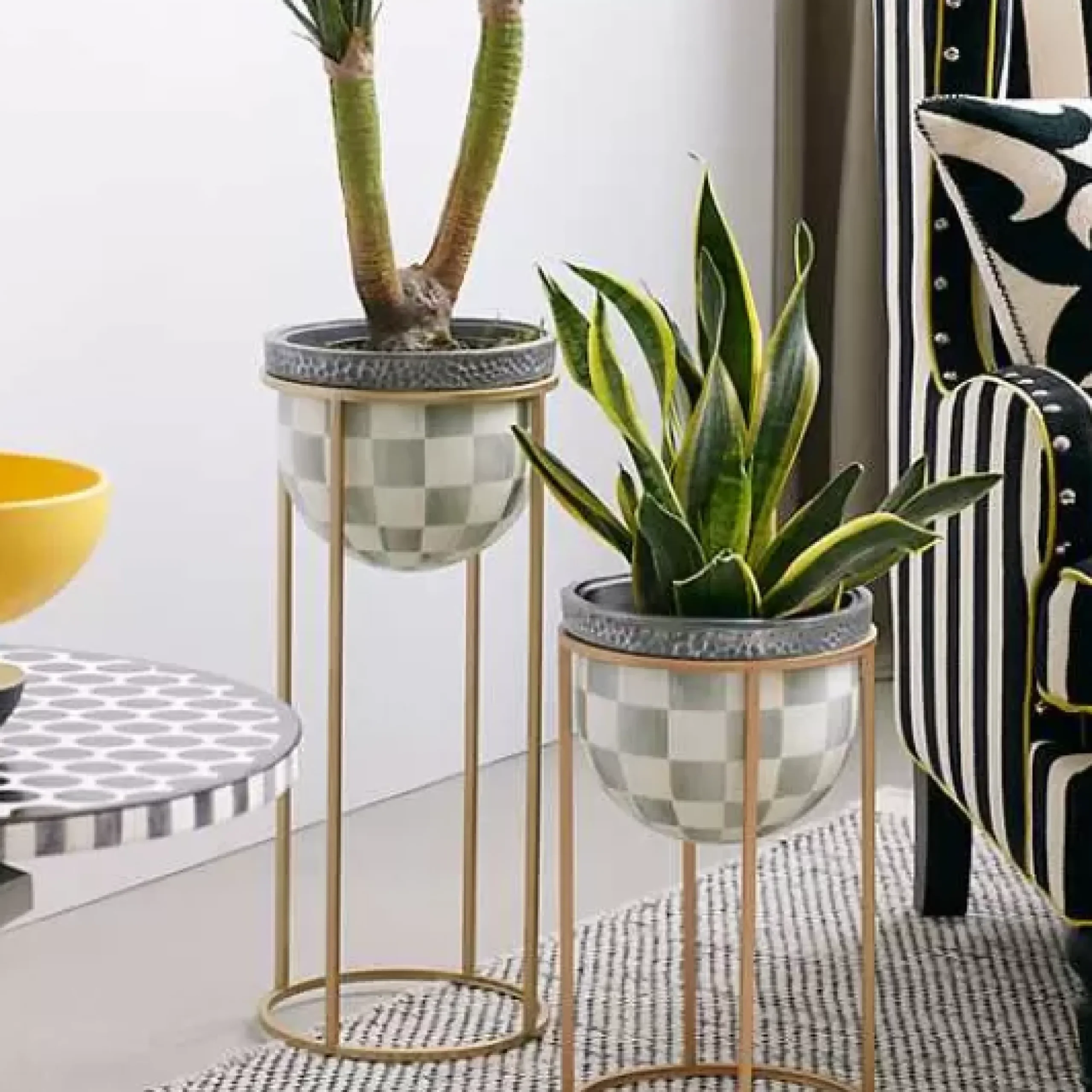 MacKenzie-Childs Sterling Check Short Plant Stand< Outdoor|Room Accents