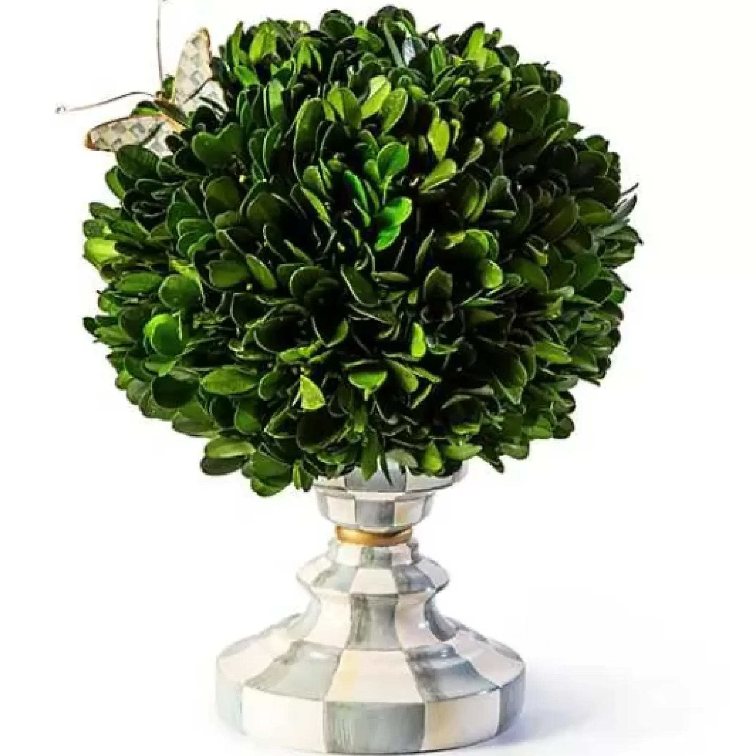 MacKenzie-Childs Sterling Check Small Boxwood Centerpiece< Spring|Greenery & Florals