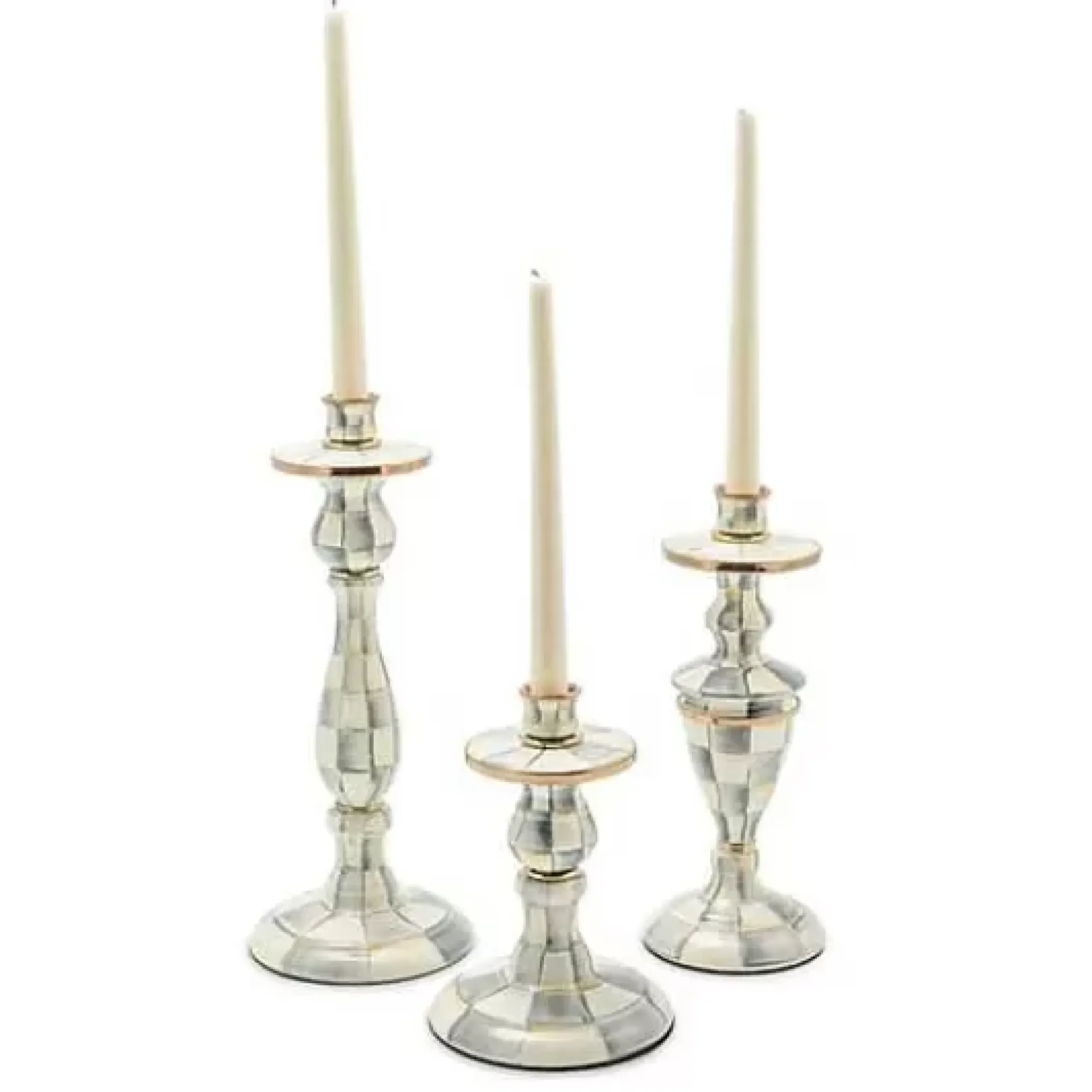 MacKenzie-Childs Sterling Check Small Enamel Candlestick< Candles & Fragrances