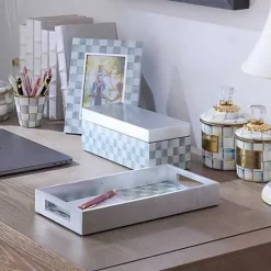 MacKenzie-Childs Sterling Check Small Lacquer Decorative Box with Hinged Lid< Room Accents