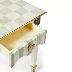 MacKenzie-Childs Sterling Check Stripe Side Table< Living Room