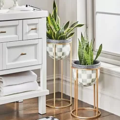 MacKenzie-Childs Sterling Check Tall Plant Stand< Outdoor|Room Accents
