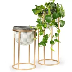 MacKenzie-Childs Sterling Check Tall Plant Stand< Outdoor|Room Accents