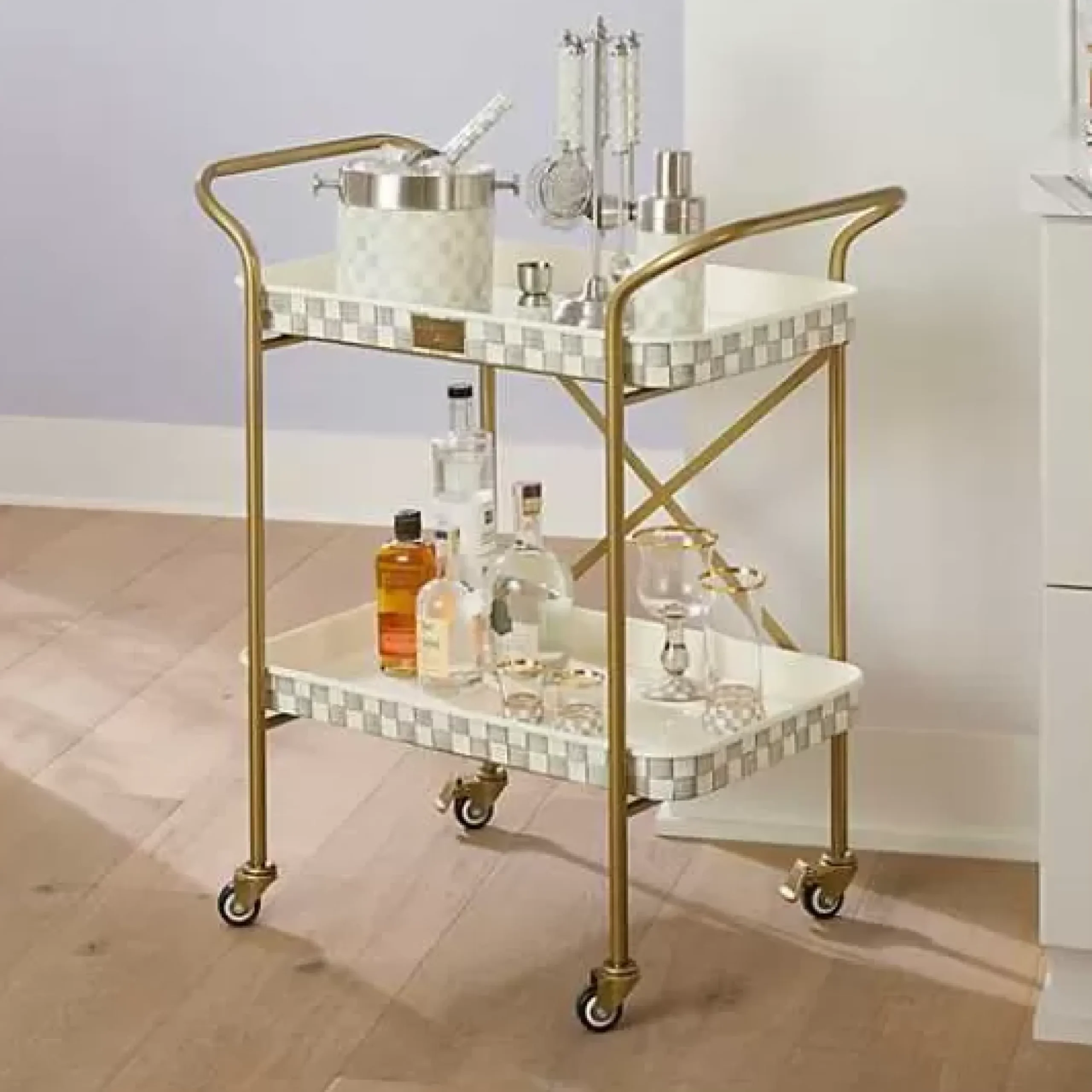 MacKenzie-Childs Sterling Check 2-Tier Kitchen Cart< Dining Room & Kitchen|Bar Entertaining