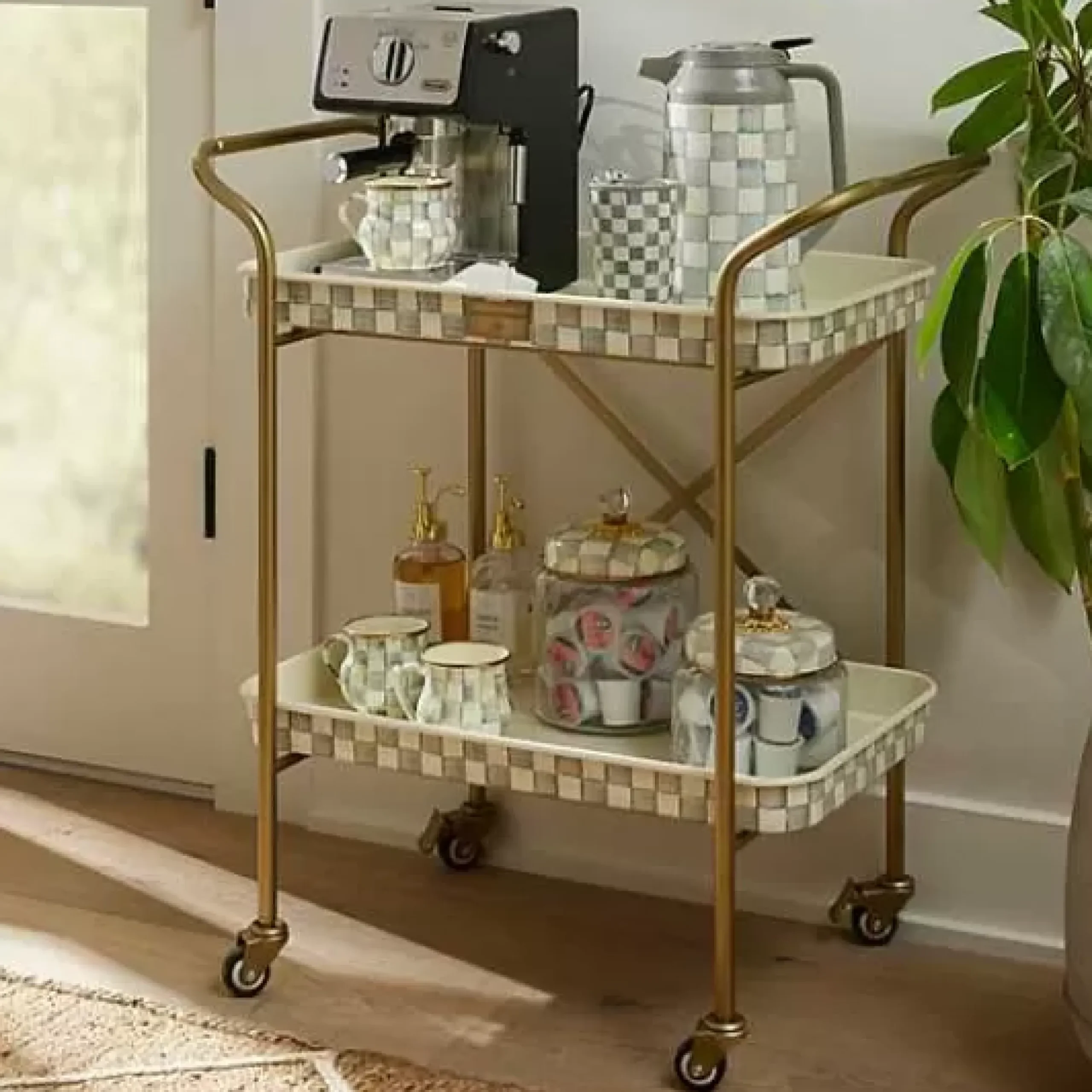 MacKenzie-Childs Sterling Check 2-Tier Kitchen Cart< Dining Room & Kitchen|Bar Entertaining