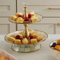 MacKenzie-Childs Sterling Check Two Tier Sweet Stand< Fall Entertaining|Serveware