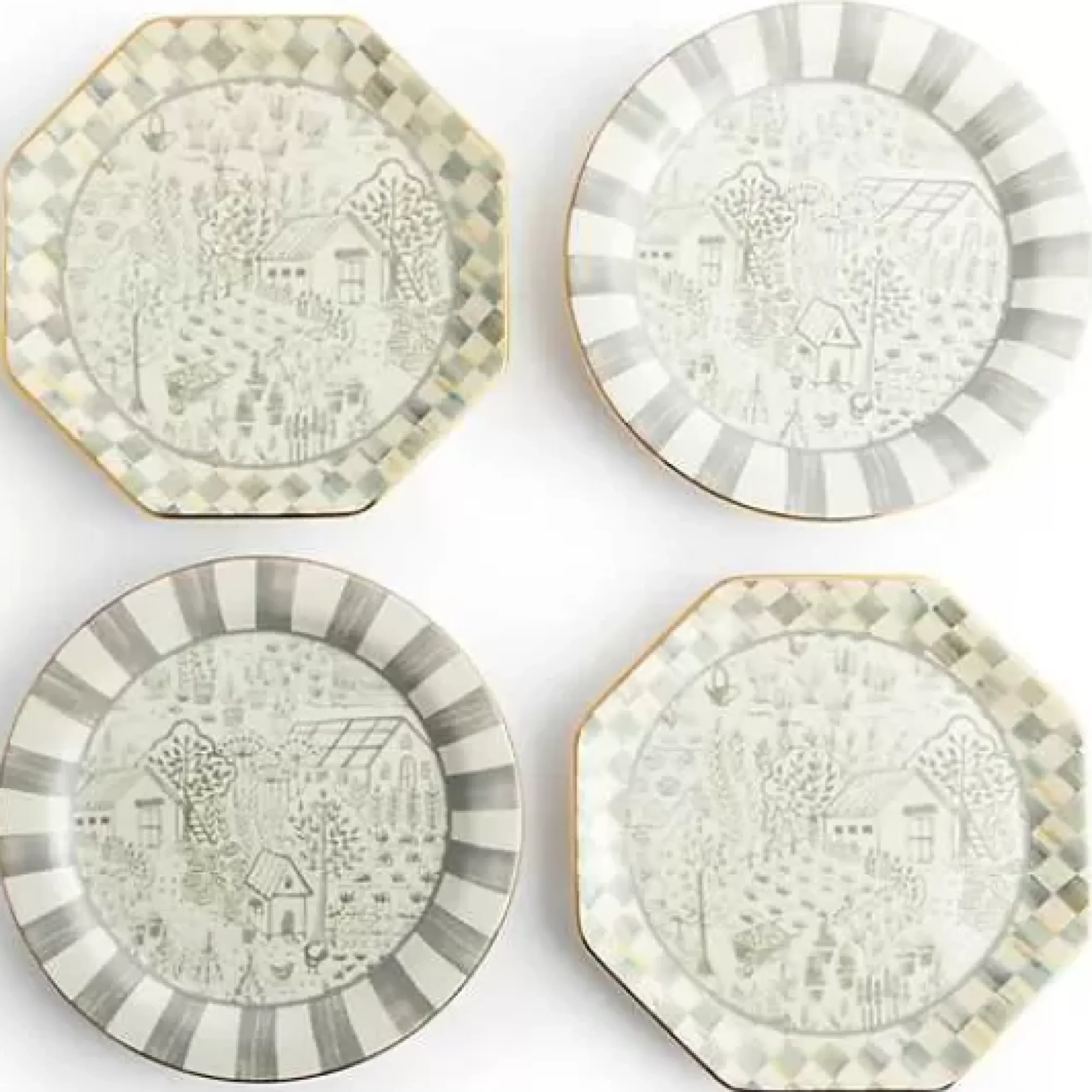 MacKenzie-Childs Sterling Cottage Dessert Plates, Set of 4< Spring|Dinnerware & Flatware