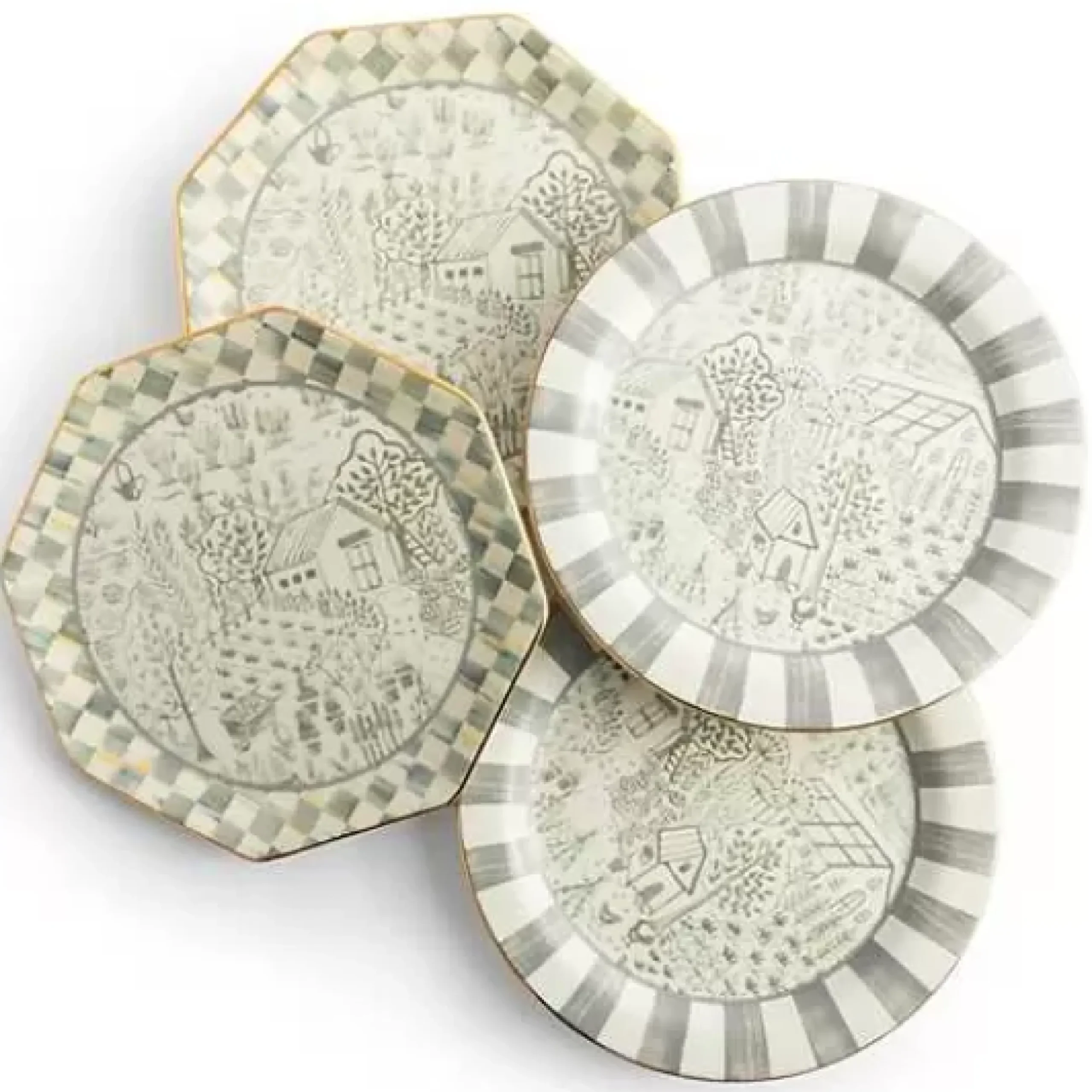 MacKenzie-Childs Sterling Cottage Dessert Plates, Set of 4< Spring|Dinnerware & Flatware