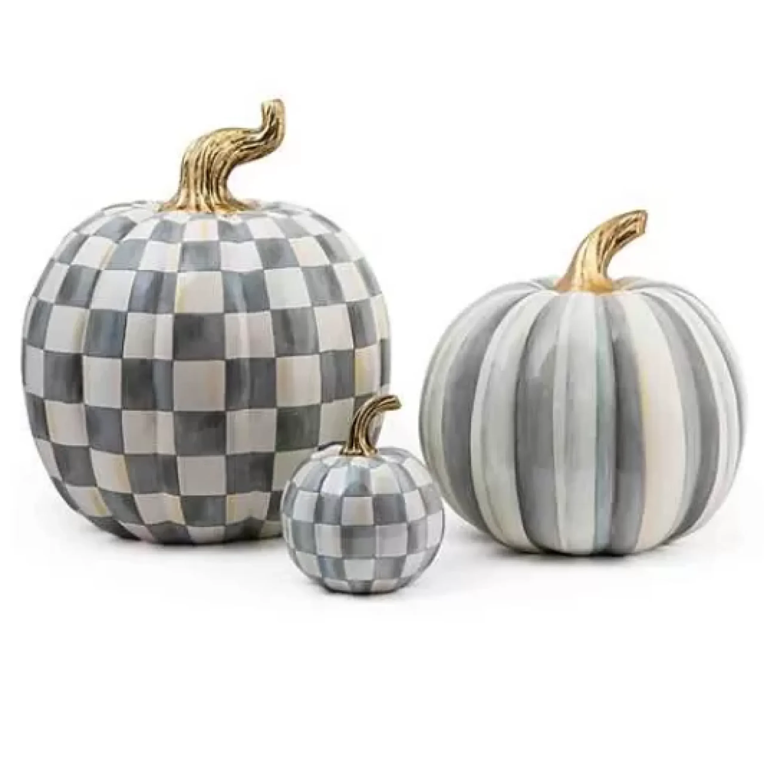 MacKenzie-Childs Sterling Stripe Medium Pumpkin< Pumpkins|The Halloween Shop