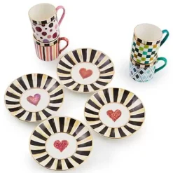 MacKenzie-Childs Sweetheart Espresso Cup  Saucer, Set of 4< Kitchen & Dining Sets|The Coffee Shop