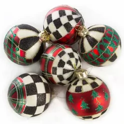 MacKenzie-Childs Tartan Glass Ball Ornaments, Set of 6< Holiday