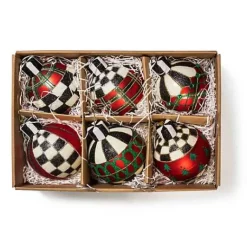 MacKenzie-Childs Tartan Glass Large Ball Ornaments, Set of 6< Holiday