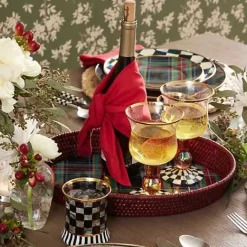 MacKenzie-Childs Tartan Large Black Rattan Serving Tray< Serveware