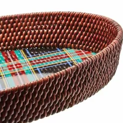 MacKenzie-Childs Tartan Large Black Rattan Serving Tray< Serveware