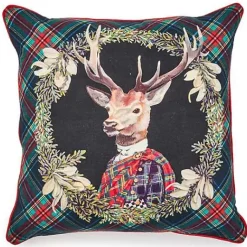 MacKenzie-Childs Tartan Stag Throw Pillow< Pillows, Throws, & Cushions