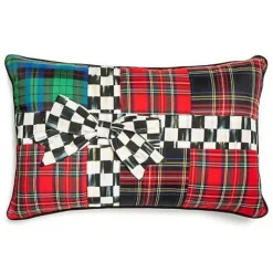 MacKenzie-Childs Tartastic Bow Lumbar Pillow< Holiday|Pillows, Throws, & Cushions