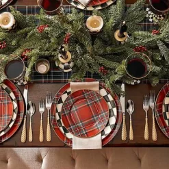 MacKenzie-Childs Tartastic Enamel Charger - Red, Set of 4< Holiday|Kitchen & Dining Sets