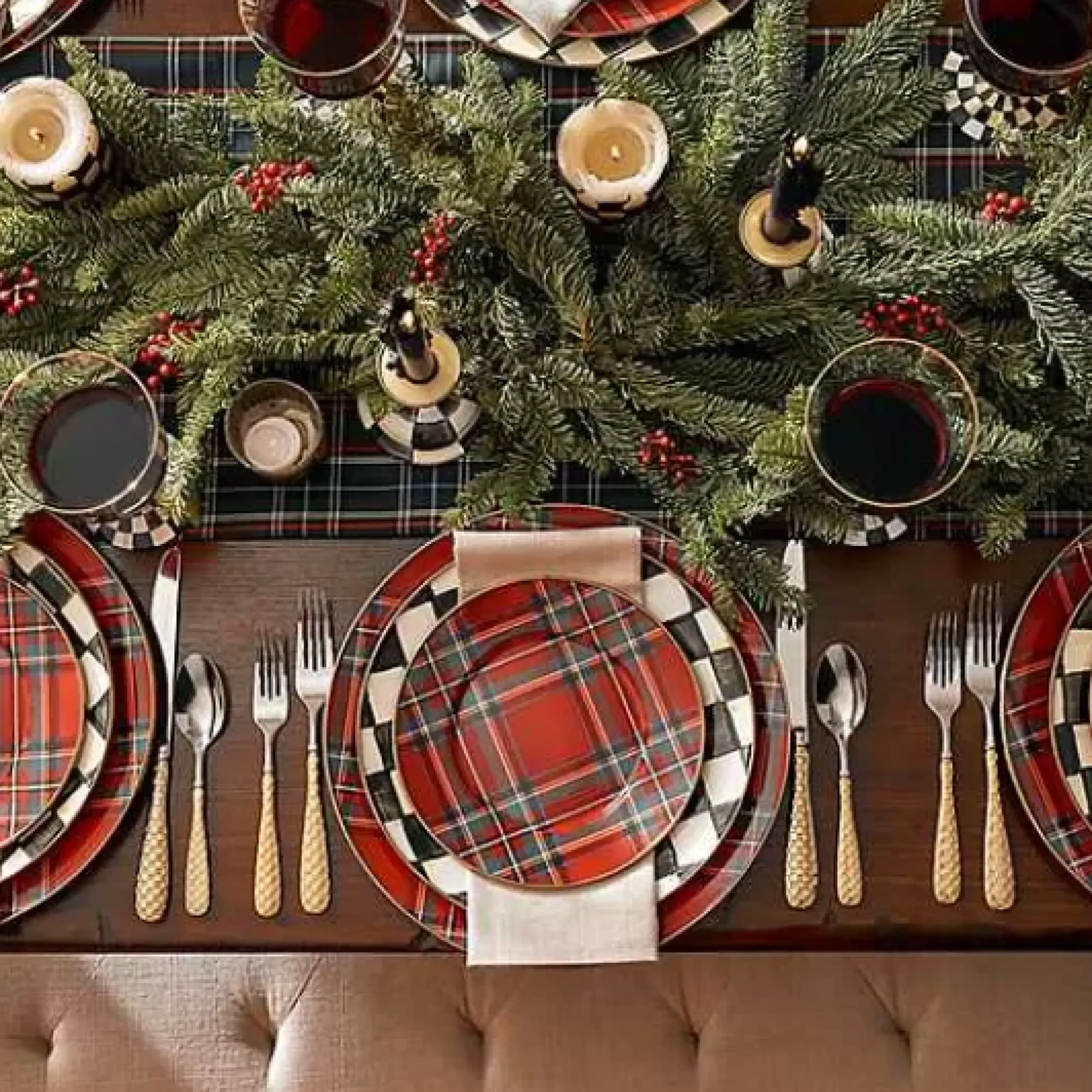 MacKenzie-Childs Tartastic Enamel Charger - Red, Set of 4< Holiday|Kitchen & Dining Sets