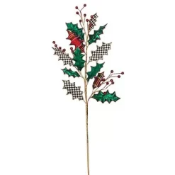 MacKenzie-Childs Tartastic Holly Spray Stem< Holiday|Greenery & Florals