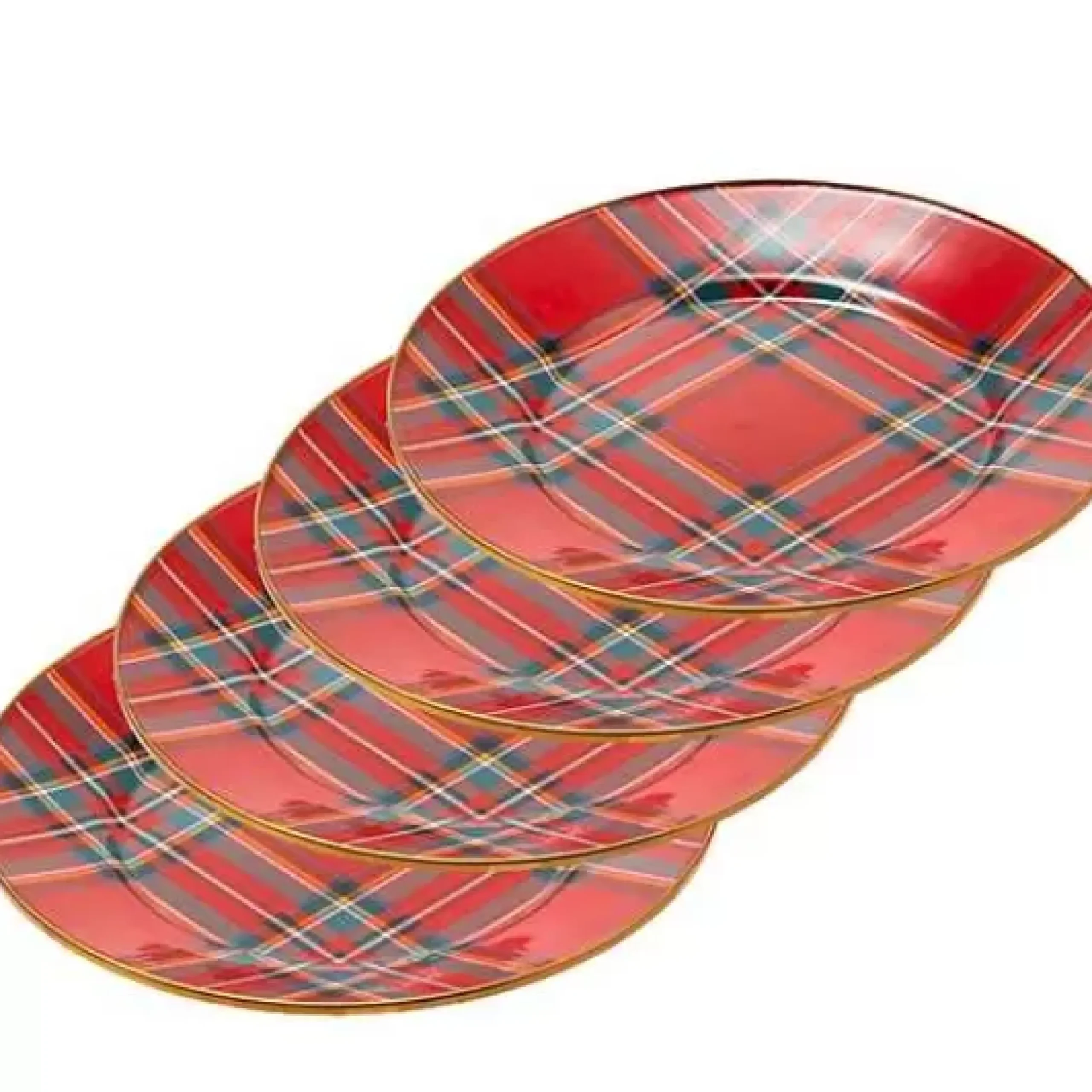 MacKenzie-Childs Tartastic Red Dinner Plates, Set of 4< Holiday|Kitchen & Dining Sets