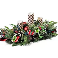 MacKenzie-Childs Tartastic Triple Candle Centerpiece< Holiday|Greenery & Florals