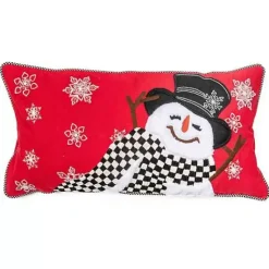 MacKenzie-Childs Top Hat Snowman Lumbar Pillow< Holiday|Pillows, Throws, & Cushions