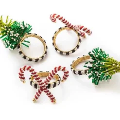 MacKenzie-Childs Tree  Candy Cane Napkin Rings, Set of 4< Holiday|Kitchen & Dining Sets