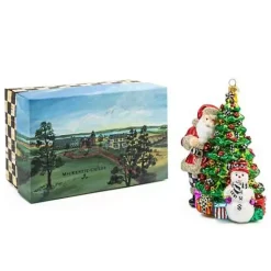 MacKenzie-Childs Treeside Santa Glass Ornament< Holiday