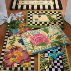 MacKenzie-Childs Welcome Awning Stripe Double Door Entrance Mat< Rugs