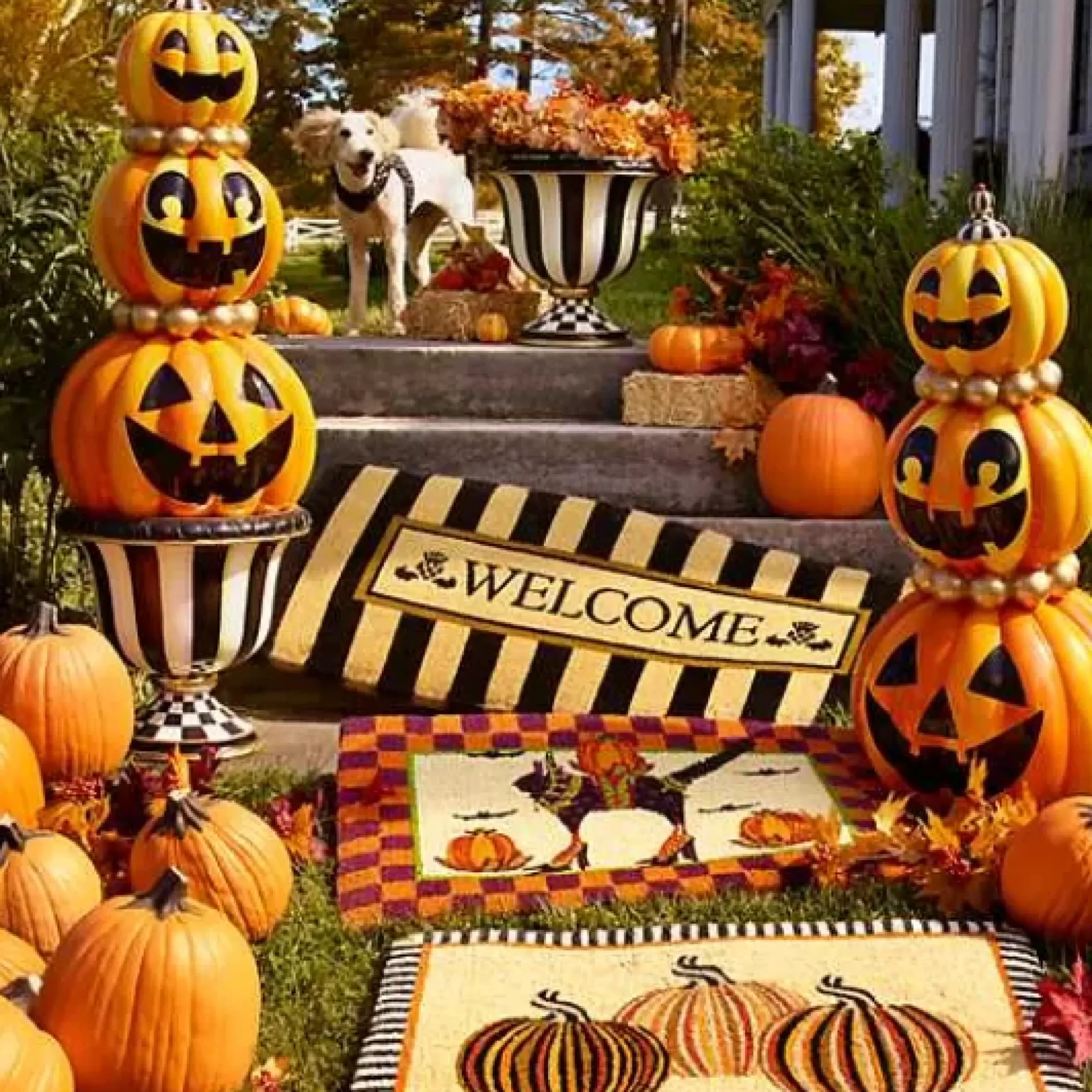 MacKenzie-Childs Welcome Awning Stripe Double Door Entrance Mat< Rugs