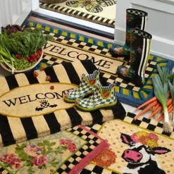 MacKenzie-Childs Welcome Periwinkle Double Door Entrance Mat< Rugs