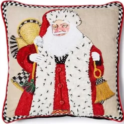 MacKenzie-Childs Westminster Santa Embellished Throw Pillow< Pillows, Throws, & Cushions