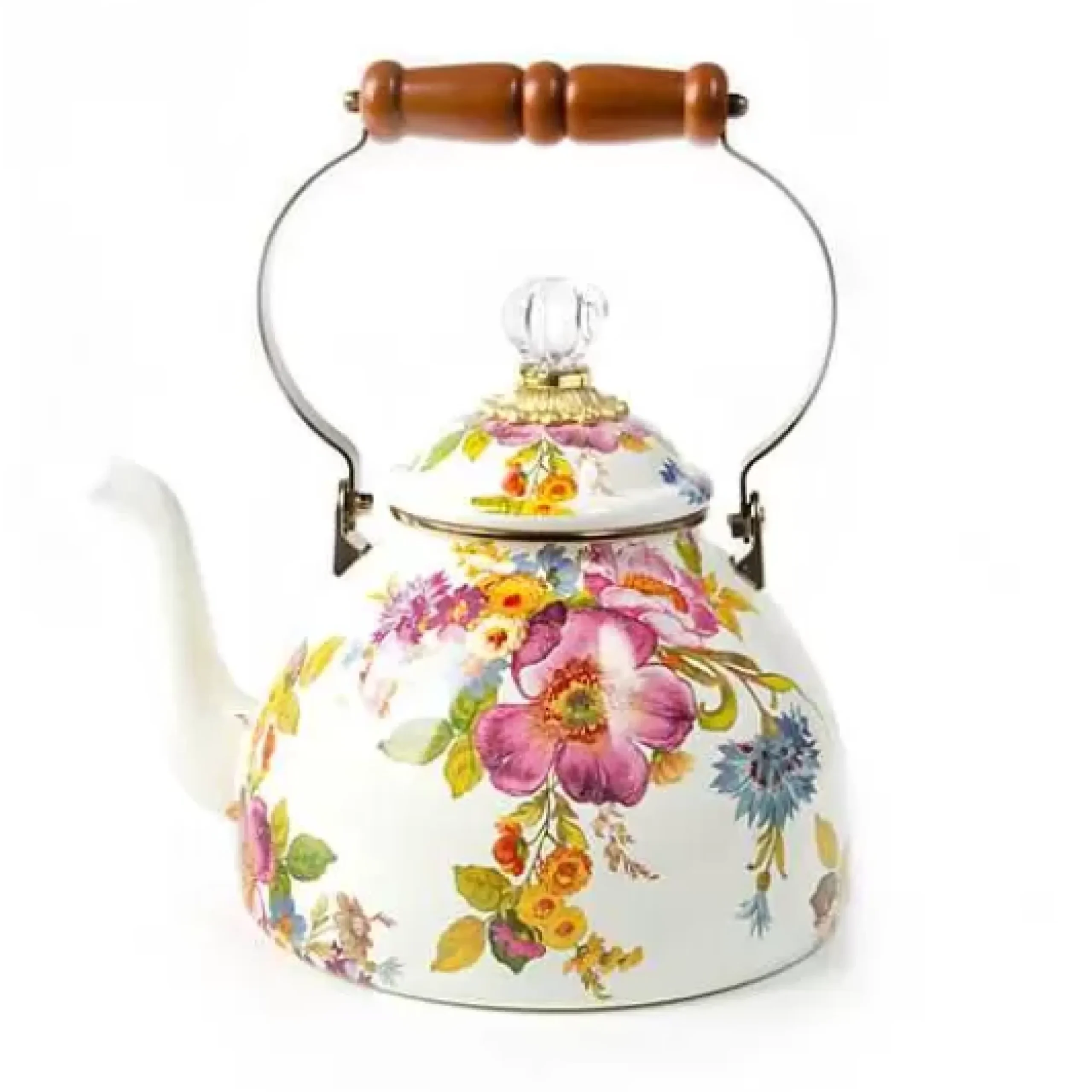 MacKenzie-Childs White Flower Market 3 Quart Tea Kettle< Tea Kettles