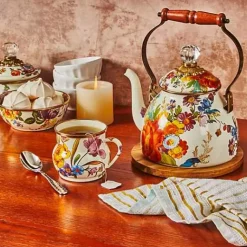MacKenzie-Childs White Flower Market 2 Quart Tea Kettle< The Coffee Shop|Tea Kettles