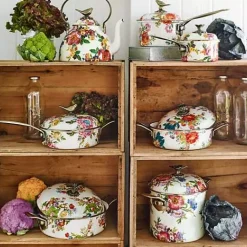 MacKenzie-Childs White Flower Market 3 Quart Tea Kettle with Bird< Cookware & Bakeware|Tea Kettles