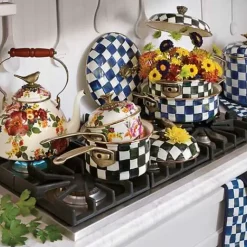MacKenzie-Childs White Flower Market 3 Quart Tea Kettle with Bird< Cookware & Bakeware|Tea Kettles