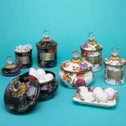 MacKenzie-Childs White Flower Market Demi Canister< Room Accents|Kitchen Storage & Organization