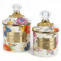 MacKenzie-Childs White Flower Market Demi Canister< Room Accents|Kitchen Storage & Organization
