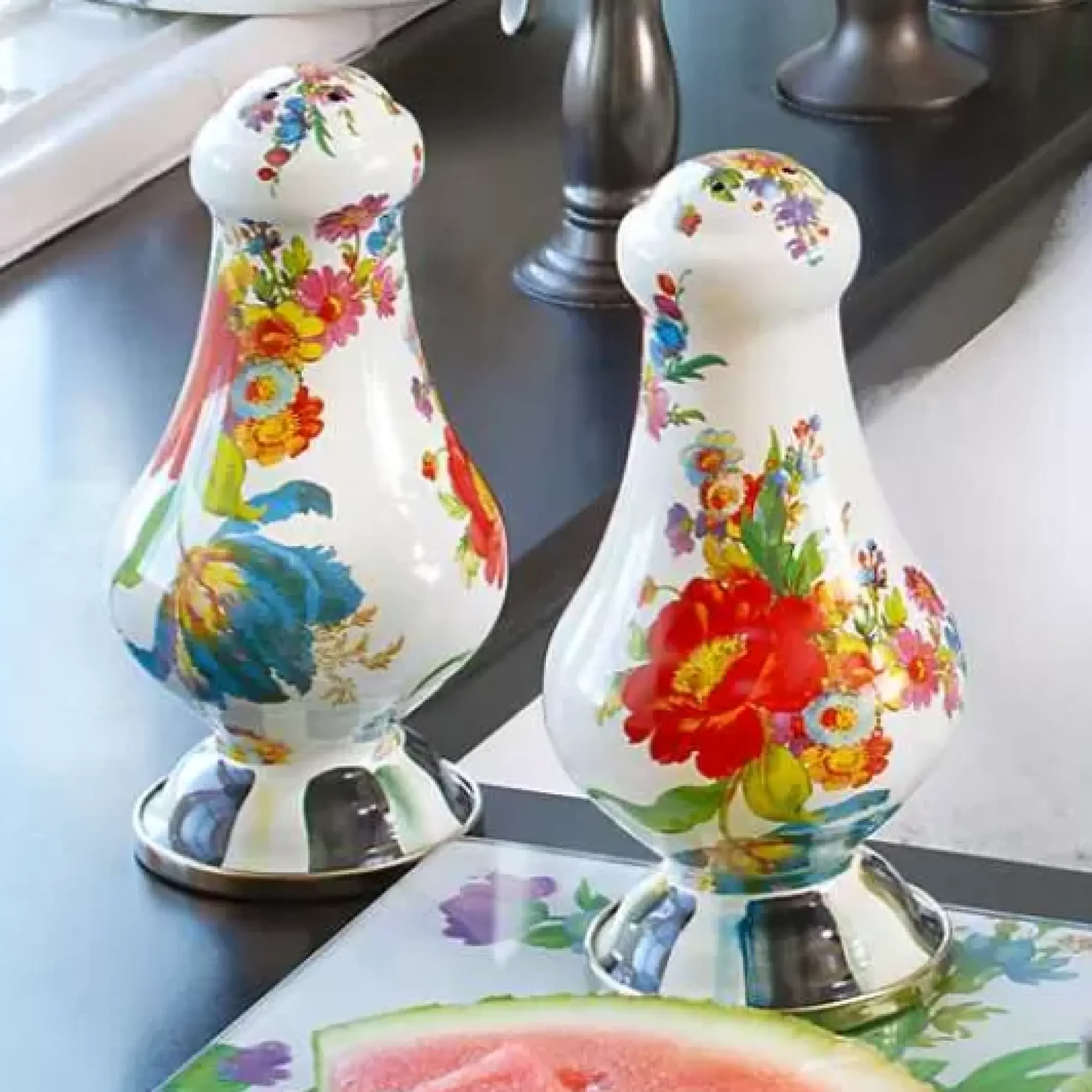 MacKenzie-Childs White Flower Market Large Salt Pepper Shakers< Table Accessories|Serveware