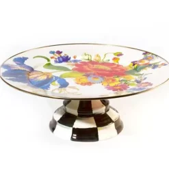 MacKenzie-Childs White Flower Market Large Pedestal Platter< Serveware