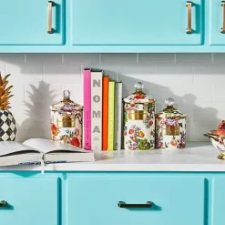 MacKenzie-Childs White Flower Market Large Canister< Room Accents|Kitchen Storage & Organization